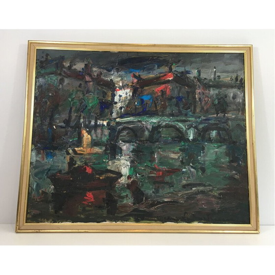 Image 1 of Oude olieverf op doek, 1960