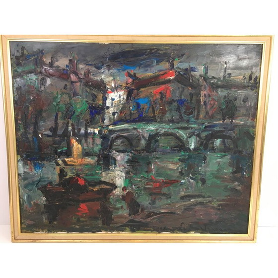 Image 1 of Oude olieverf op doek, 1960