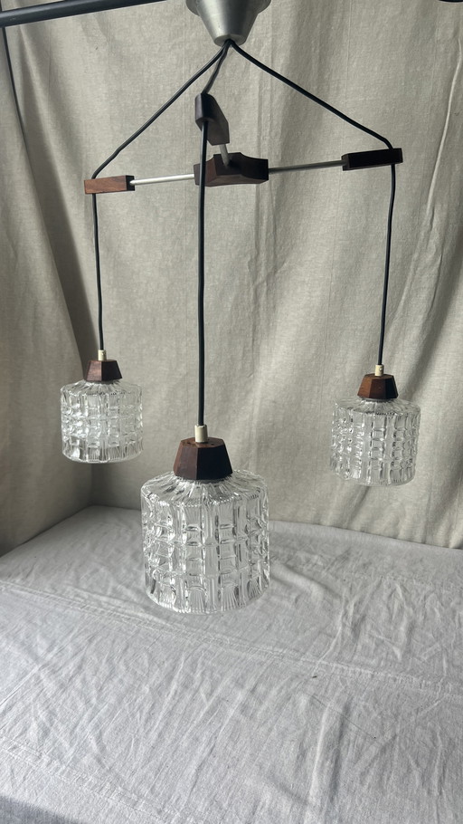 Mid century hanglamp met 3 glazen kapjes