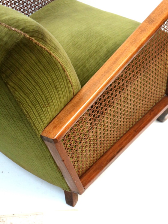 Image 1 of Set van 2 vintage fauteuils met groen fluwelen bekleding uit de jaren '60