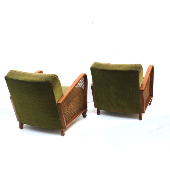 Image 1 of Set van 2 vintage fauteuils met groen fluwelen bekleding uit de jaren '60