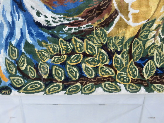 Image 1 of Groot wandtapijt, canvas, futuristisch, gestileerde vrouw, modernistisch, 1960 70