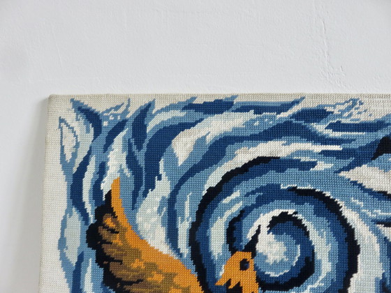 Image 1 of Groot wandtapijt, canvas, futuristisch, gestileerde vrouw, modernistisch, 1960 70