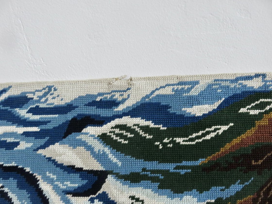 Image 1 of Groot wandtapijt, canvas, futuristisch, gestileerde vrouw, modernistisch, 1960 70