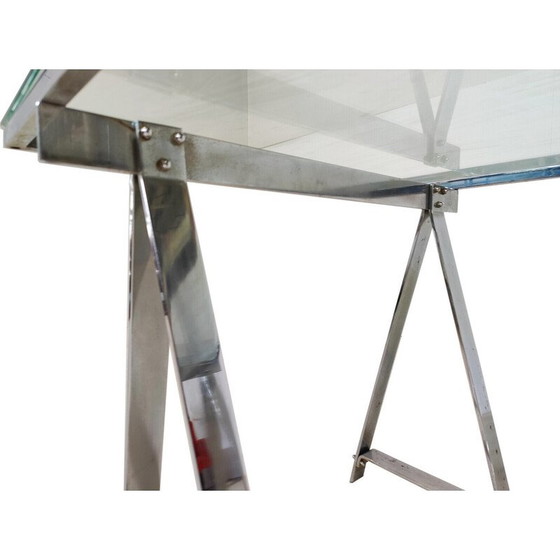 Image 1 of Mid-eeuwse eettafel van chroom en glas, Italië 1970