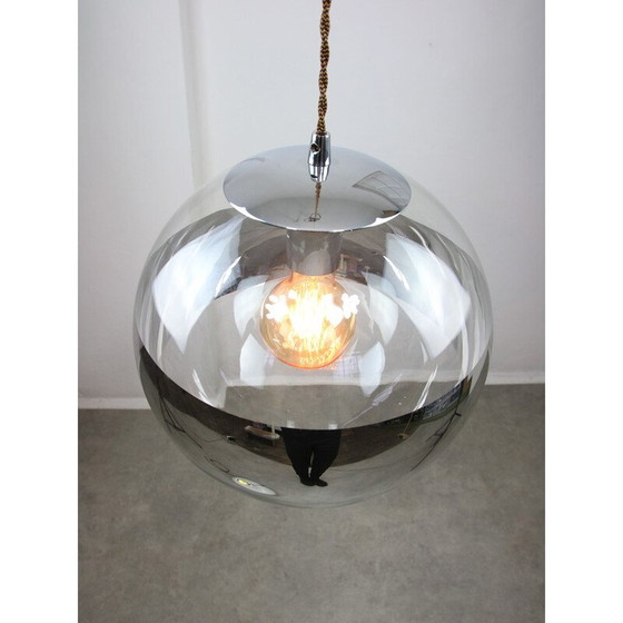 Image 1 of Vintage bol hanglamp van glas en chroom, Italië 1990