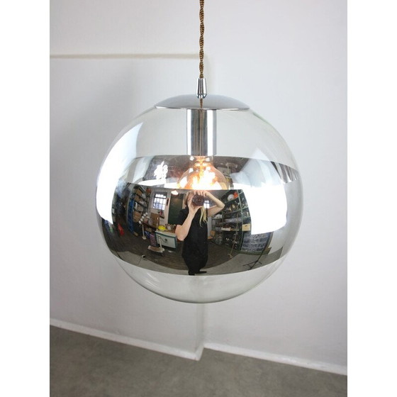 Image 1 of Vintage bol hanglamp van glas en chroom, Italië 1990