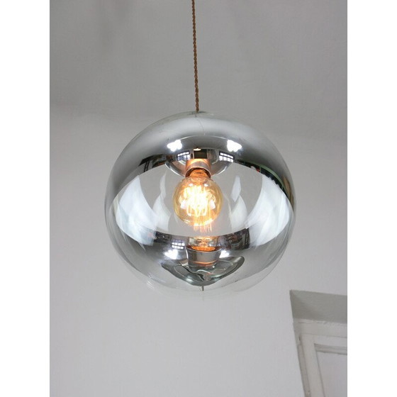 Image 1 of Vintage bol hanglamp van glas en chroom, Italië 1990