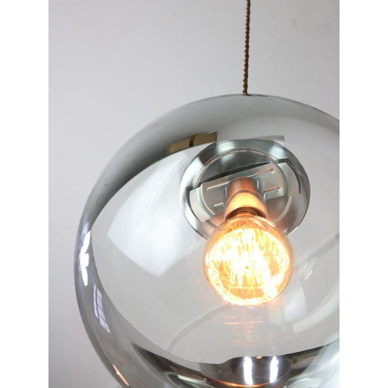 Image 1 of Vintage bol hanglamp van glas en chroom, Italië 1990