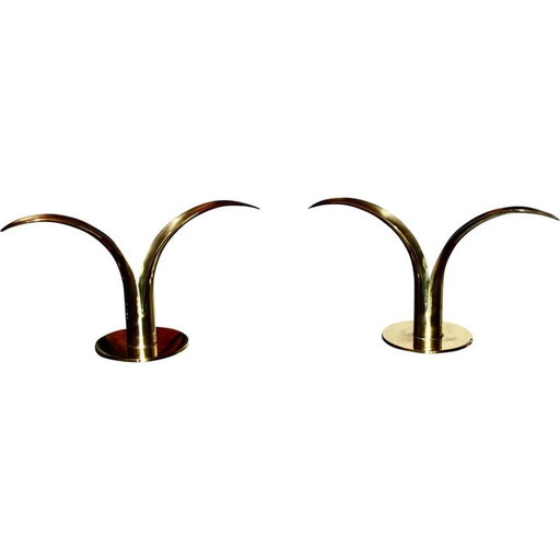 Paar vintage messing kandelaars van Ivar Alenius-Bjork voor Ystad Metal, Zweden jaren 1939