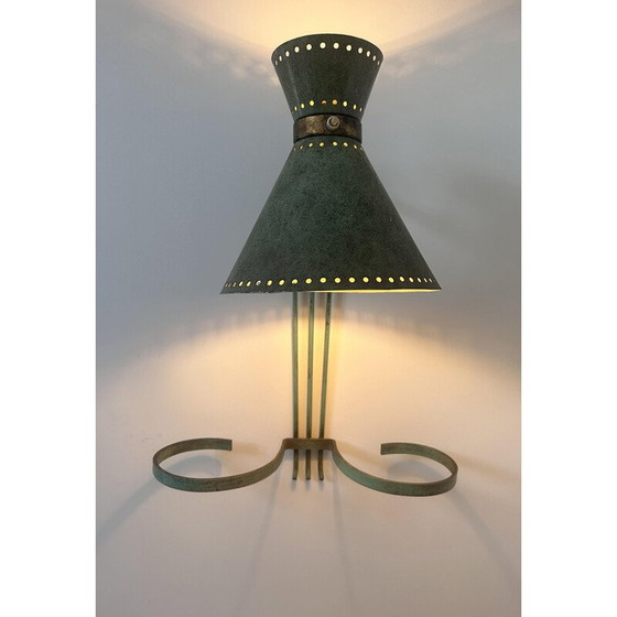 Image 1 of Vintage verstelbare wandlamp in messing en gepatineerd groen, Italië 1950