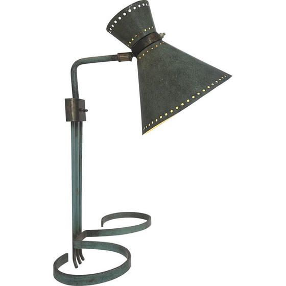 Image 1 of Vintage verstelbare wandlamp in messing en gepatineerd groen, Italië 1950