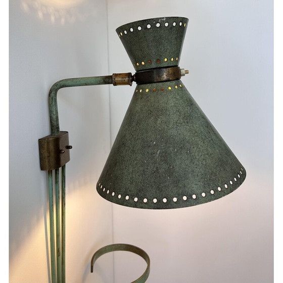 Image 1 of Vintage verstelbare wandlamp in messing en gepatineerd groen, Italië 1950