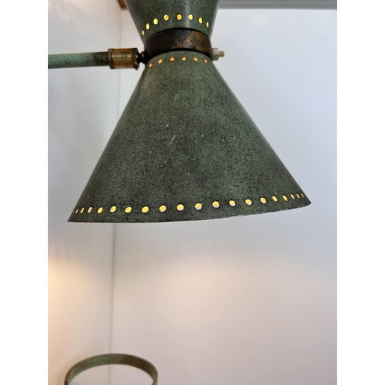 Image 1 of Vintage verstelbare wandlamp in messing en gepatineerd groen, Italië 1950