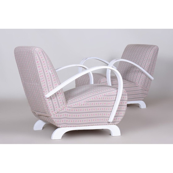 Image 1 of Paar vintage witte Art Deco beukenhouten fauteuils, Tsjechië 1930