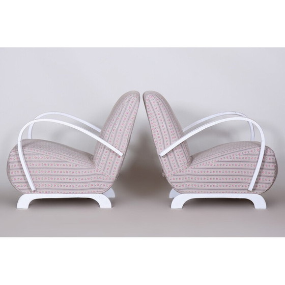 Image 1 of Paar vintage witte Art Deco beukenhouten fauteuils, Tsjechië 1930