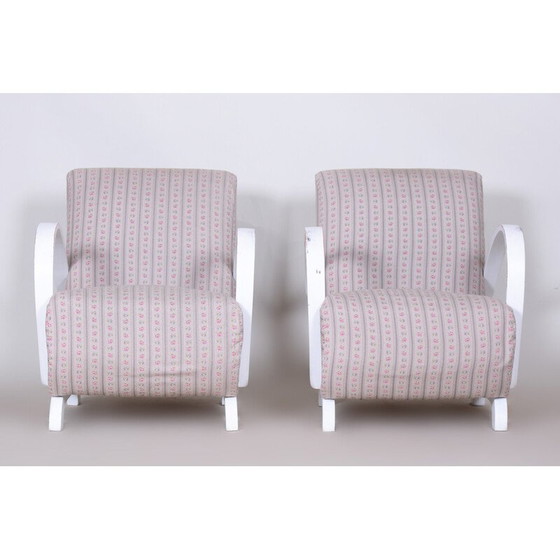 Image 1 of Paar vintage witte Art Deco beukenhouten fauteuils, Tsjechië 1930