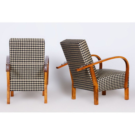 Image 1 of Paar vintage fauteuils van walnoot en verchroomd staal, Tsjecho-Slowakije 1930