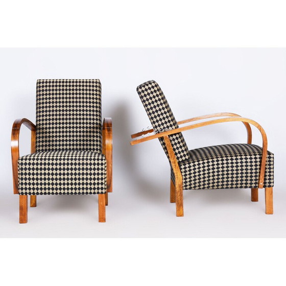 Image 1 of Paar vintage fauteuils van walnoot en verchroomd staal, Tsjecho-Slowakije 1930