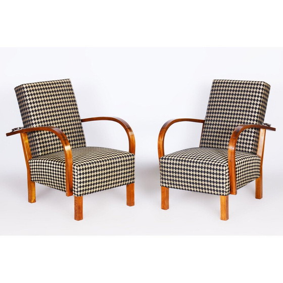 Image 1 of Paar vintage fauteuils van walnoot en verchroomd staal, Tsjecho-Slowakije 1930