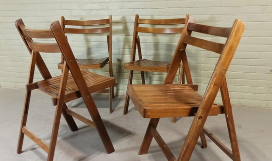 Image 1 of 4 X Vintage houten klapstoelen