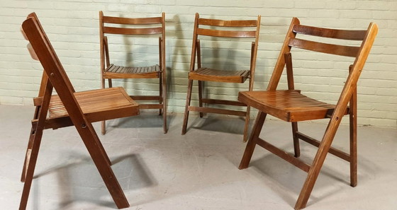 Image 1 of 4 X Vintage houten klapstoelen