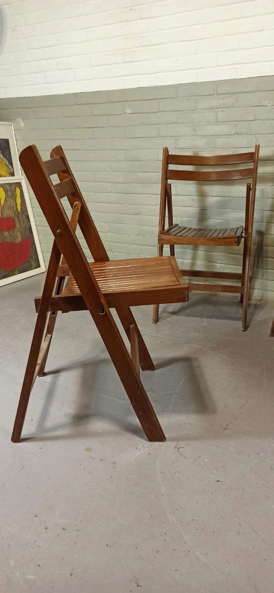 Image 1 of 4 X Vintage houten klapstoelen