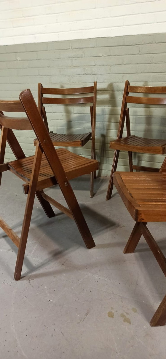 Image 1 of 4 X Vintage houten klapstoelen