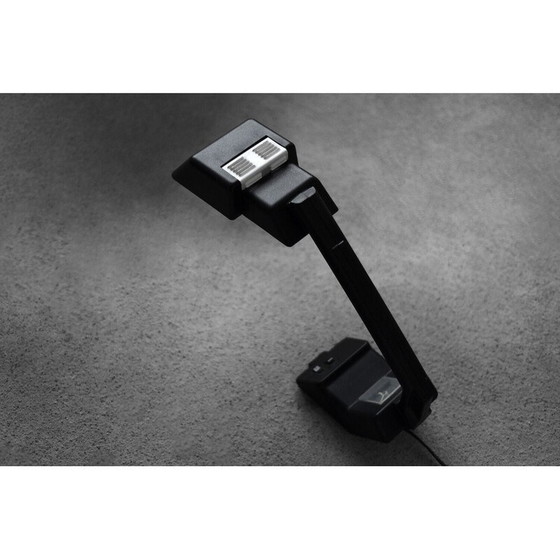 Image 1 of Vintage zwarte kunststof bureaulamp met klok van Wojciech Dybek voor Polamp Pułtusk, 1987