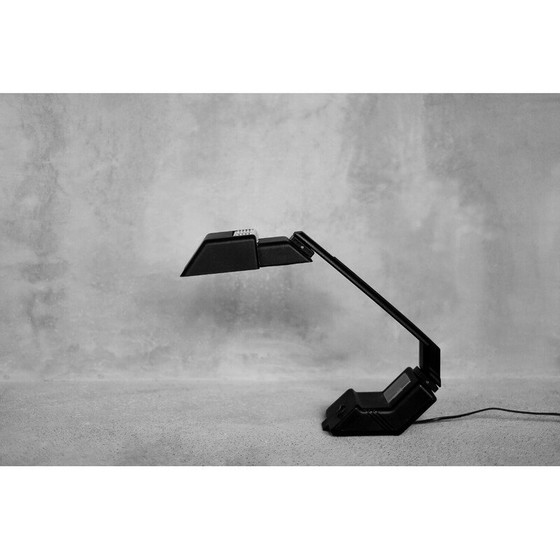 Image 1 of Vintage zwarte kunststof bureaulamp met klok van Wojciech Dybek voor Polamp Pułtusk, 1987