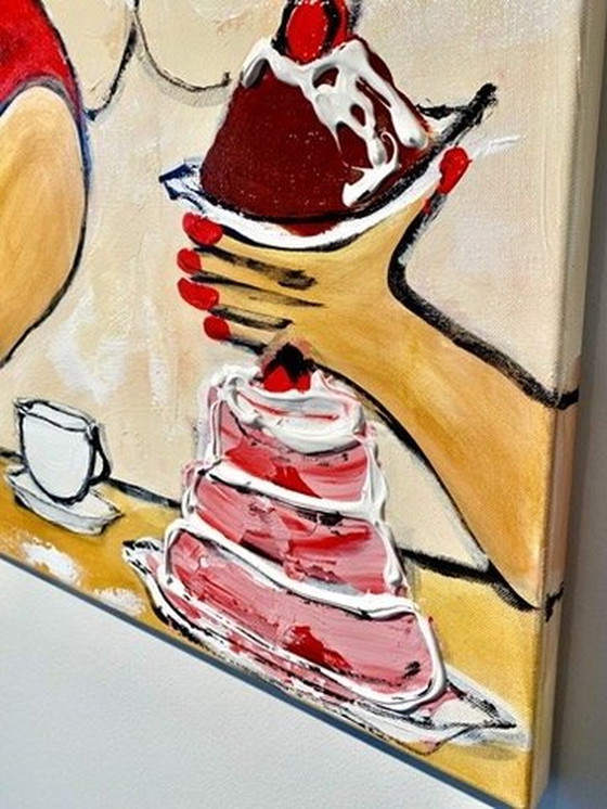 Image 1 of Theo Broeren "High Tea" - Origineel schilderij op canvas - 80cm x 120cm - Met echtheidscertificaat