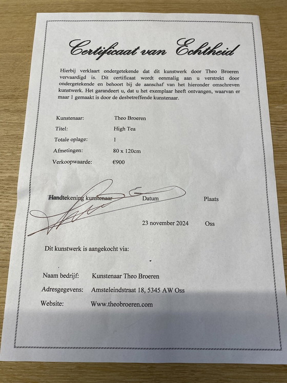 Image 1 of Theo Broeren "High Tea" - Origineel schilderij op canvas - 80cm x 120cm - Met echtheidscertificaat