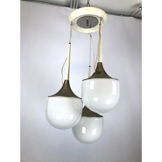 Image 1 of Vintage kroonluchter van glas en metaal, Italië 1970