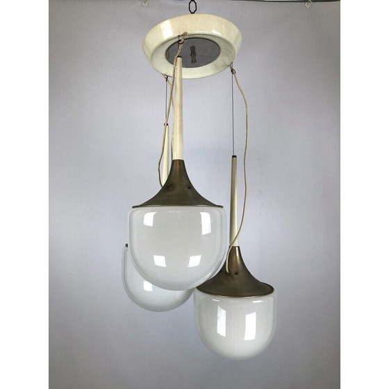 Image 1 of Vintage kroonluchter van glas en metaal, Italië 1970