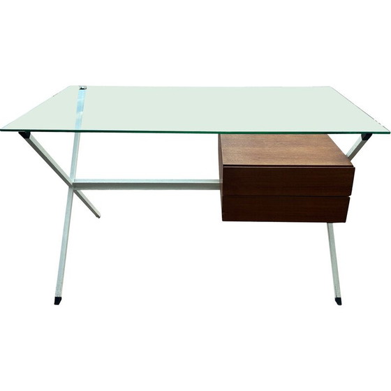 Image 1 of Vintage N80D bureau in wit gelakt staal en glas van Franco Albini