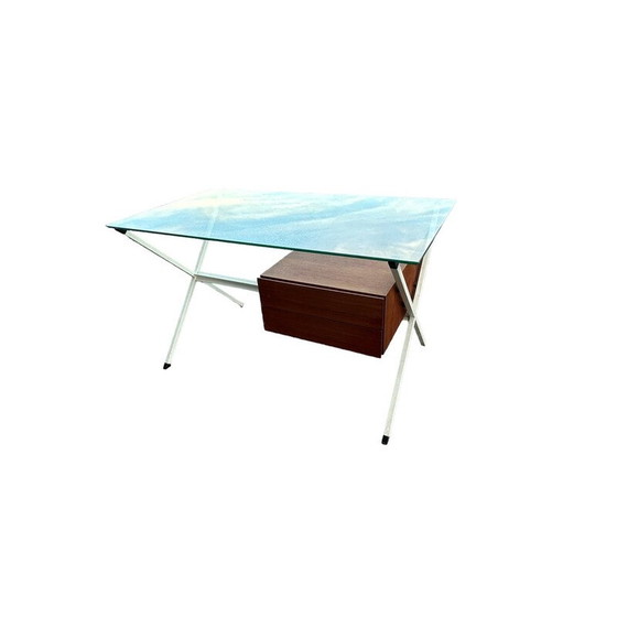 Image 1 of Vintage N80D bureau in wit gelakt staal en glas van Franco Albini