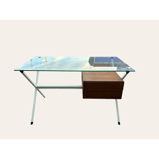 Image 1 of Vintage N80D bureau in wit gelakt staal en glas van Franco Albini