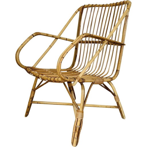 Vintage kubusvormige rotan fauteuil