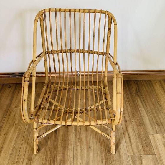 Image 1 of Vintage kubusvormige rotan fauteuil