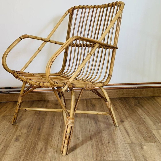 Image 1 of Vintage kubusvormige rotan fauteuil