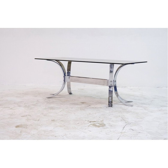 Image 1 of Vintage salontafel van verchroomd staal en dik rookglas, 1960