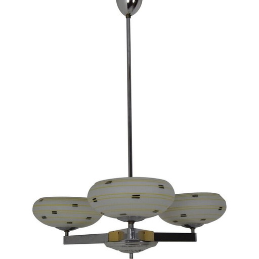 Vintage glazen kroonluchter van Zukov, Tsjecho-Slowakije 1960