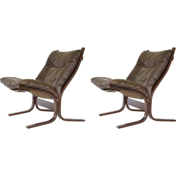 Image 1 of Paar vintage pindabruine Siesta fauteuils van Ingmar Relling voor Westnofa, jaren 1960