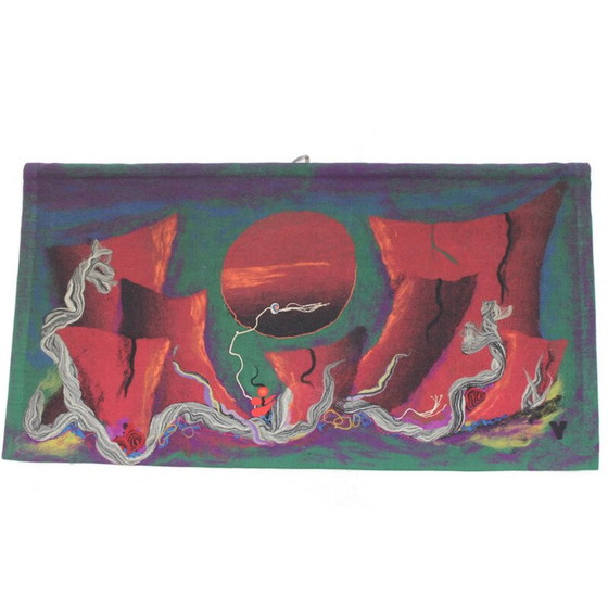 Image 1 of Vintage felgekleurd wandkleed door A. Kybal, Tsjecho-Slowakije 1970