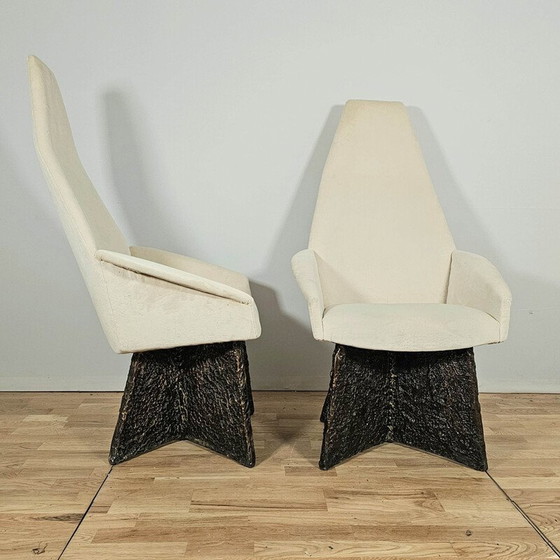 Image 1 of Paar vintage fauteuils met epoxy en bronzen onderstel van Adrian Pearsall, 1960