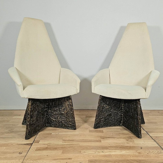 Image 1 of Paar vintage fauteuils met epoxy en bronzen onderstel van Adrian Pearsall, 1960