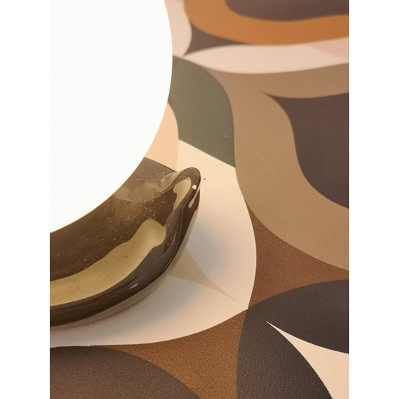 Image 1 of Vintage zwarte keramische palmboom lamp met opaline bol, 1970