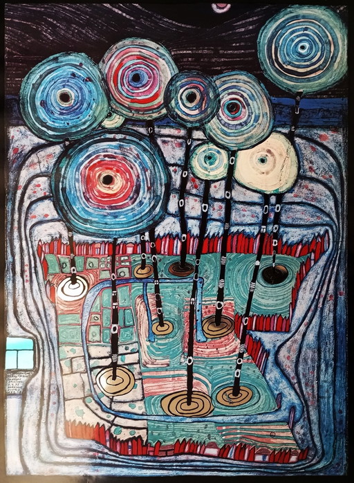 Friedensreich Hundertwasser 'Ark van Noach' Originele poster Gruener Janura 1988