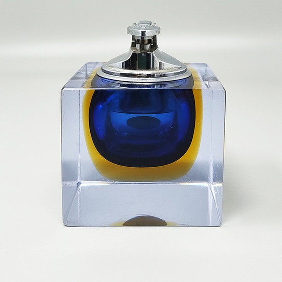 Image 1 of 1960S Prachtige blauwe tafelaansteker in Murano Sommerso glas van Flavio Poli voor Seguso