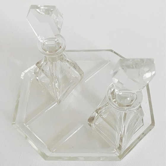 Image 1 of Artdeco parfumflesjes karafjes set kristal met dienblaadje 1920's